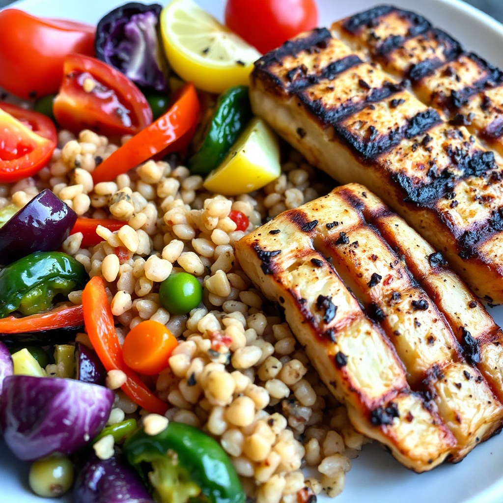 Colorful balanced meal with vegetables and grains